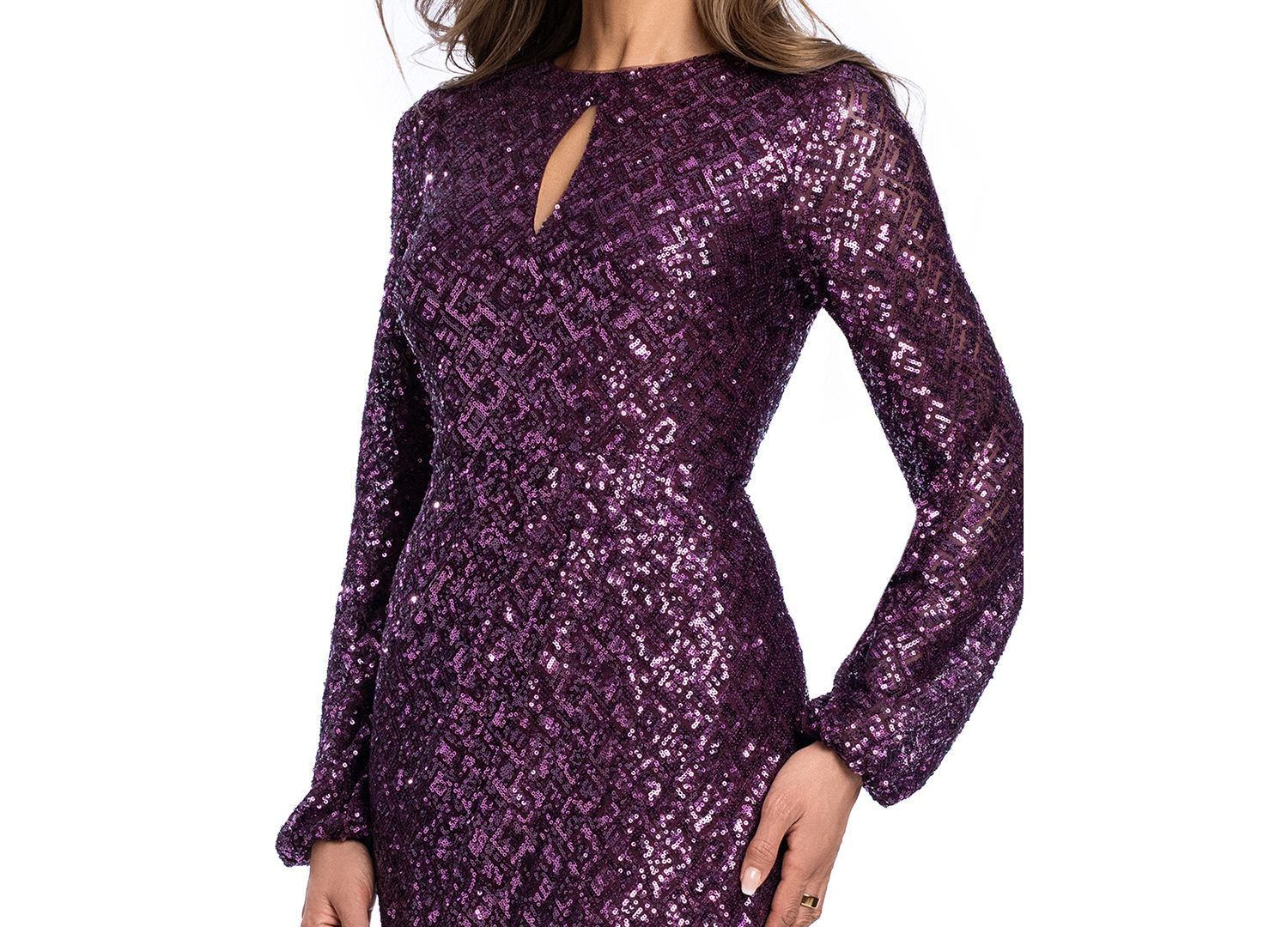 Women's Sequin Long-Sleeve Keyhole Dress