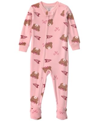 Baby Girls' Bears & Bows Snug-Fit 2-Way Zip Footed Pajamas