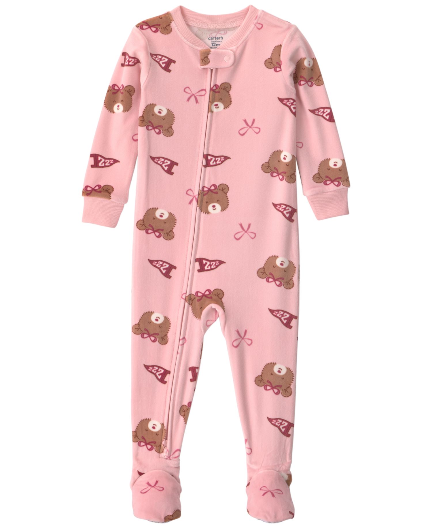 Baby Girls' Bears & Bows Snug-Fit 2-Way Zip Footed Pajamas