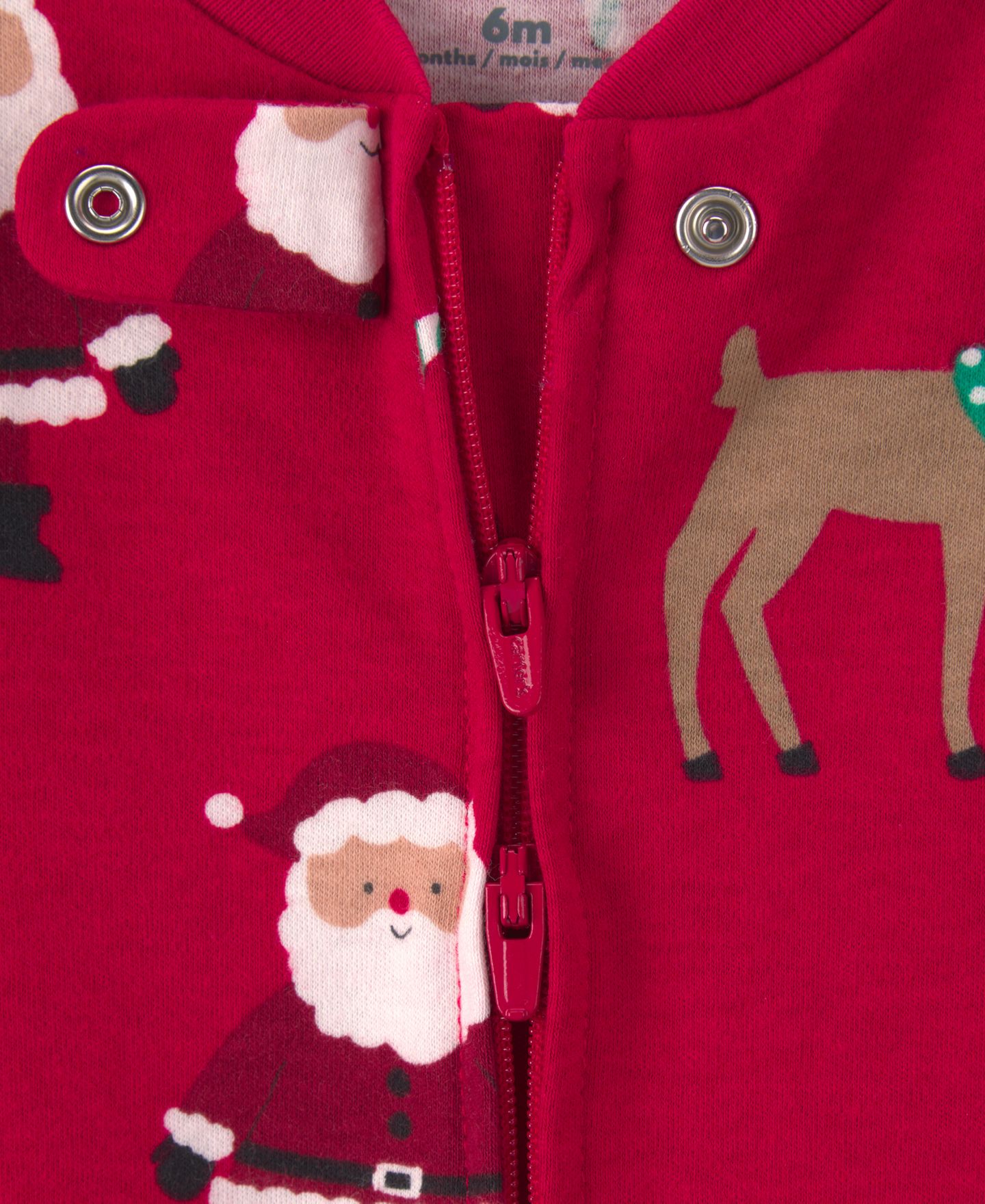 Детский слип Carter's Santa Christmas из 100% хлопка с двусторонней молнией, цвет: Красный / Бежевый — фото 3