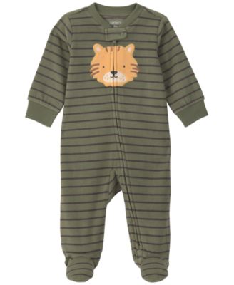Baby Boys' Tiger-Striped 2-Way Zip Long-Sleeve Fleece Sleep & Play Pajamas