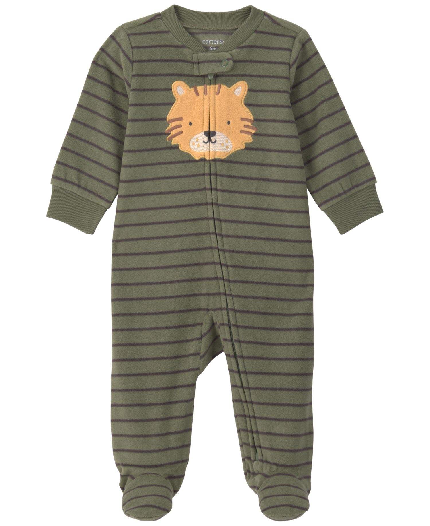 Baby Boys' Tiger-Striped 2-Way Zip Long-Sleeve Fleece Sleep & Play Pajamas