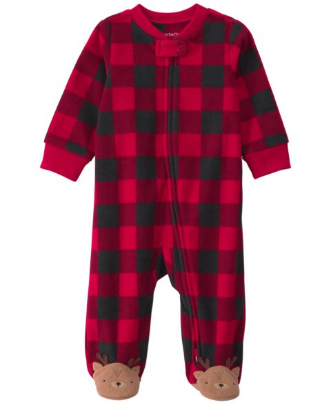 Детский флисовый комбинезон для сна Carter's Buffalo Check на двусторонней молнии, цвет: Красный / Чёрный