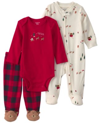 Baby Boys' Dreaming of Santa Long-Sleeve Buffalo-Check Bodysuit and Footed Pajama Pant, 3-Piece Set
