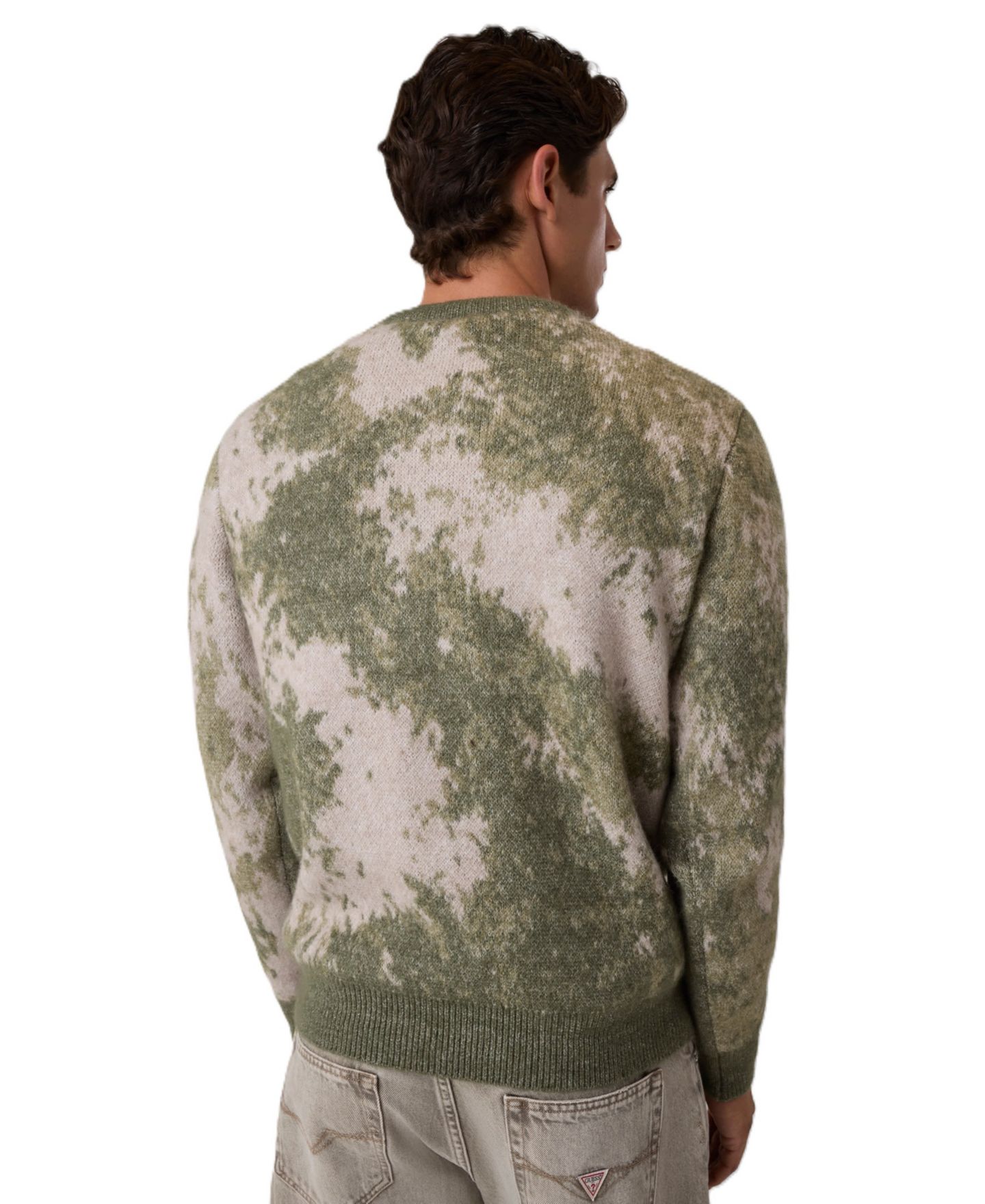 Мужской свитер GUESS Nevil Abstract Jacquard Crewneck, цвет: Зелёный — фото 4