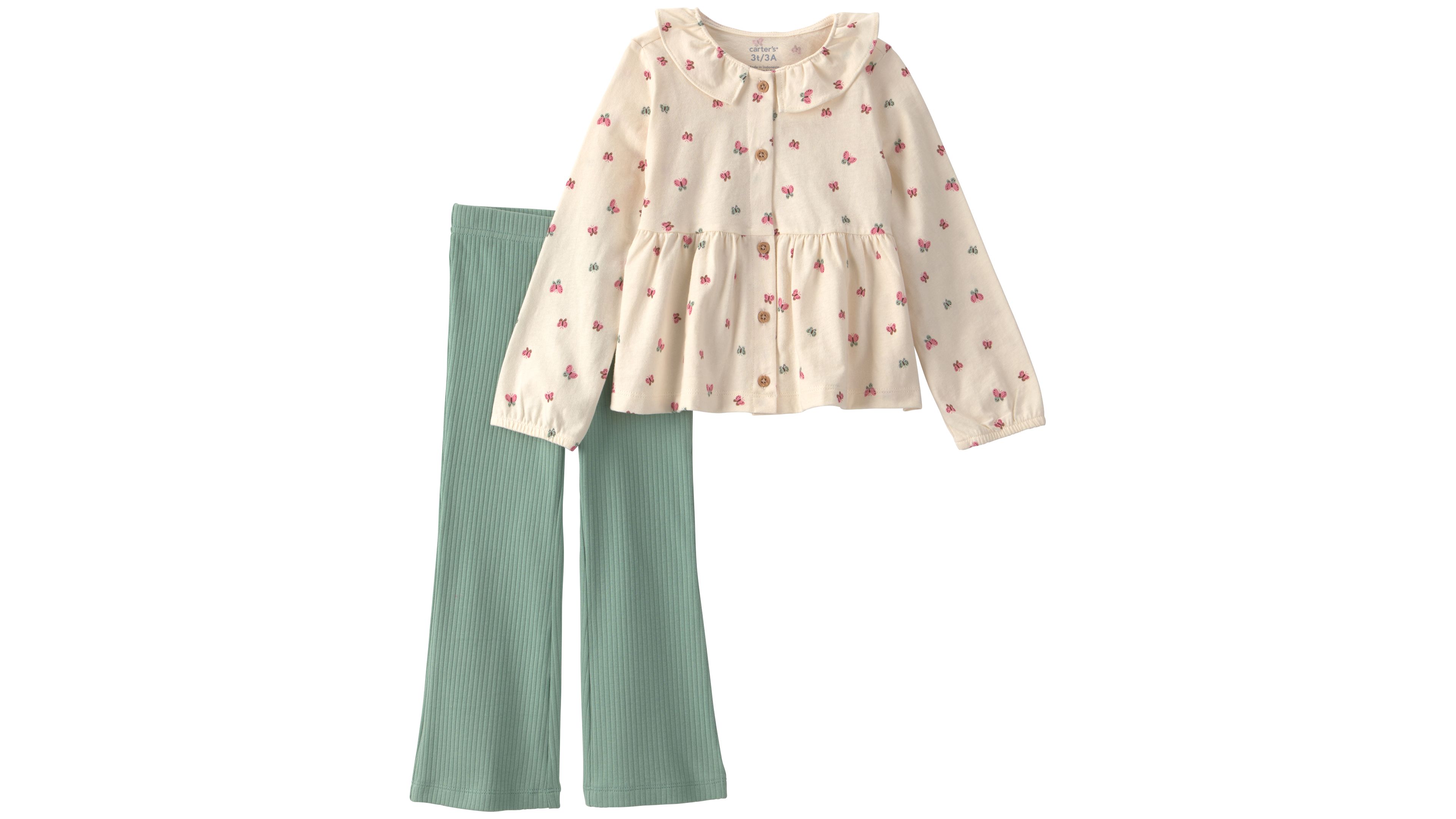 Carters Baby Toddler Girls Butterfly Print Long Sleeve Top Pants 2 Piece Set