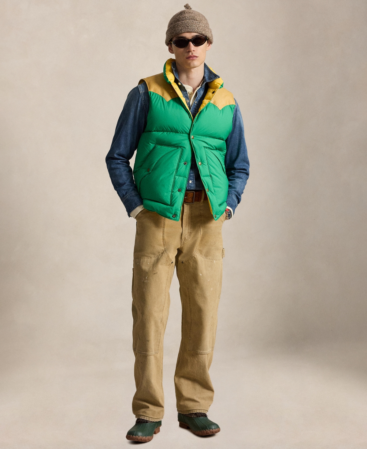 Polo Ralph Lauren Men's Western-Style Leather Yoke 750-Fill-Power Down Vest