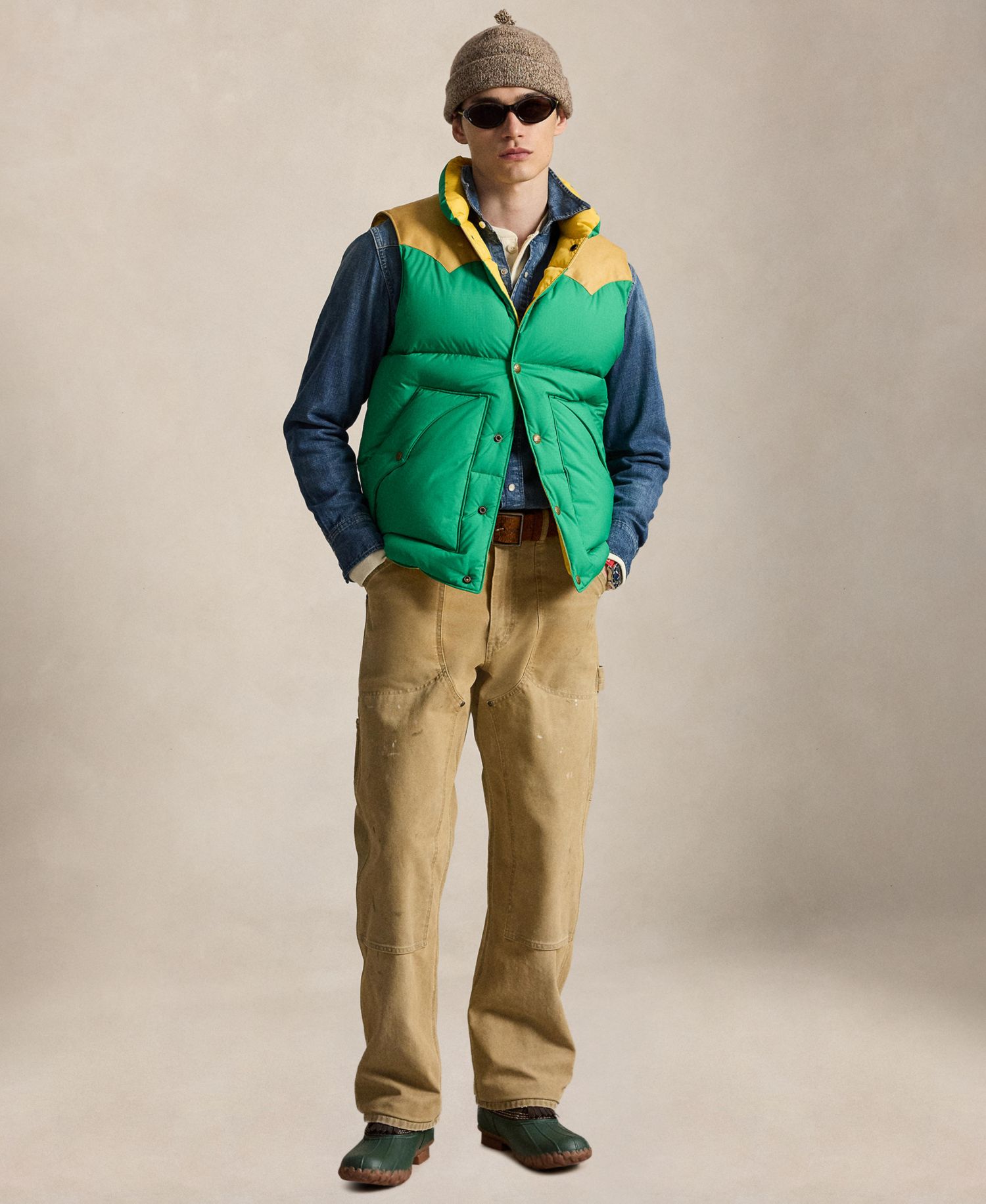 Men's Western-Style Leather Yoke 750-Fill-Power Down Vest