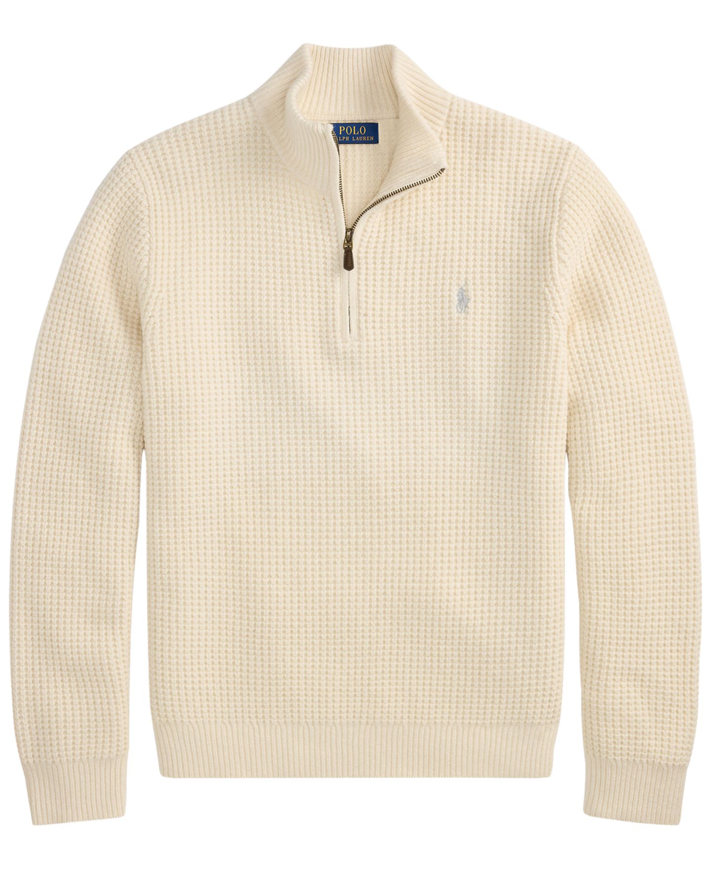 Мужской свитер Polo Ralph Lauren Waffle-Knit Quarter-Zip Mock-Neck Wool-Cotton Blend, цвет: Кремовый — фото 5