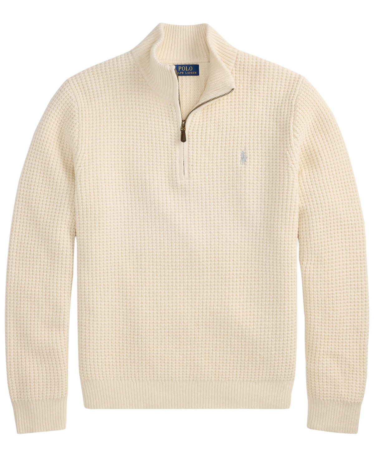 Polo Ralph Lauren Men's Quarter-Zip Mock-Neck Waffle-Knit Wool-Cotton Blend Sweater