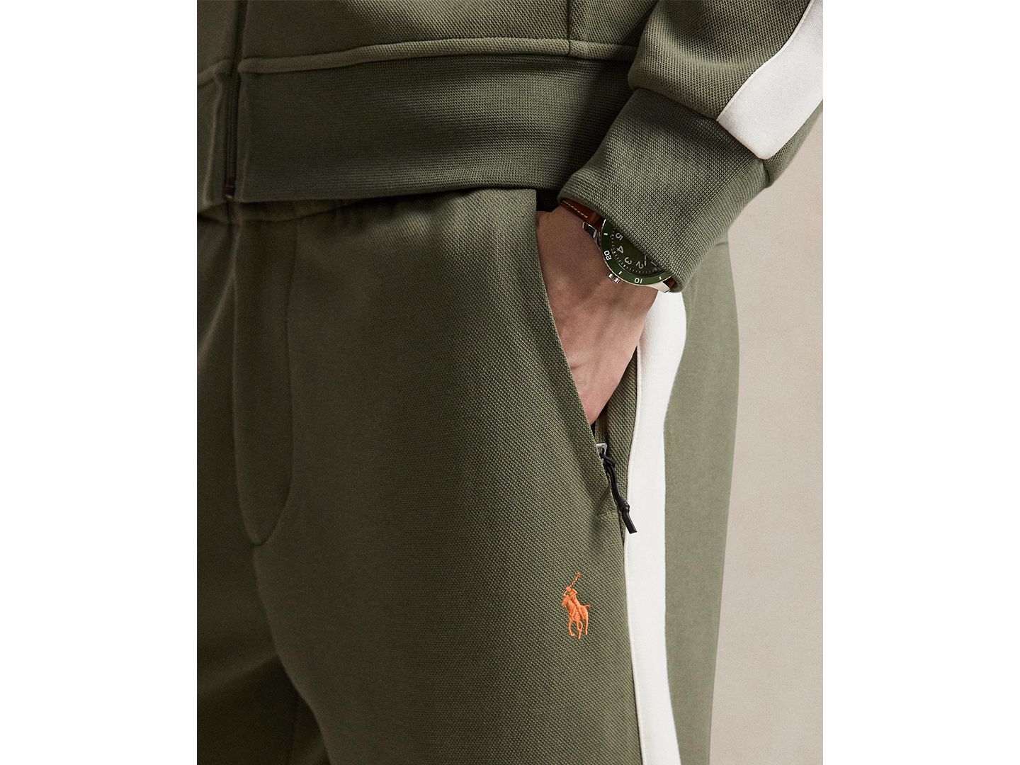 Мужские брюки Polo Ralph Lauren Double-Knit Striped Track Pants, цвет: Оливковый — фото 3