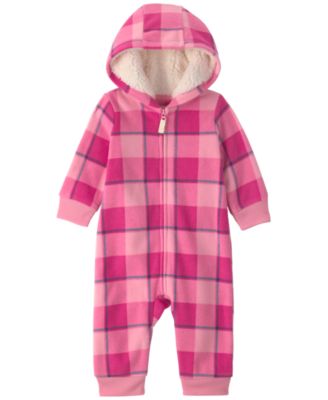 Baby Girls' Buffalo Check Fleece Zip-Up Hooded Jumpsuit