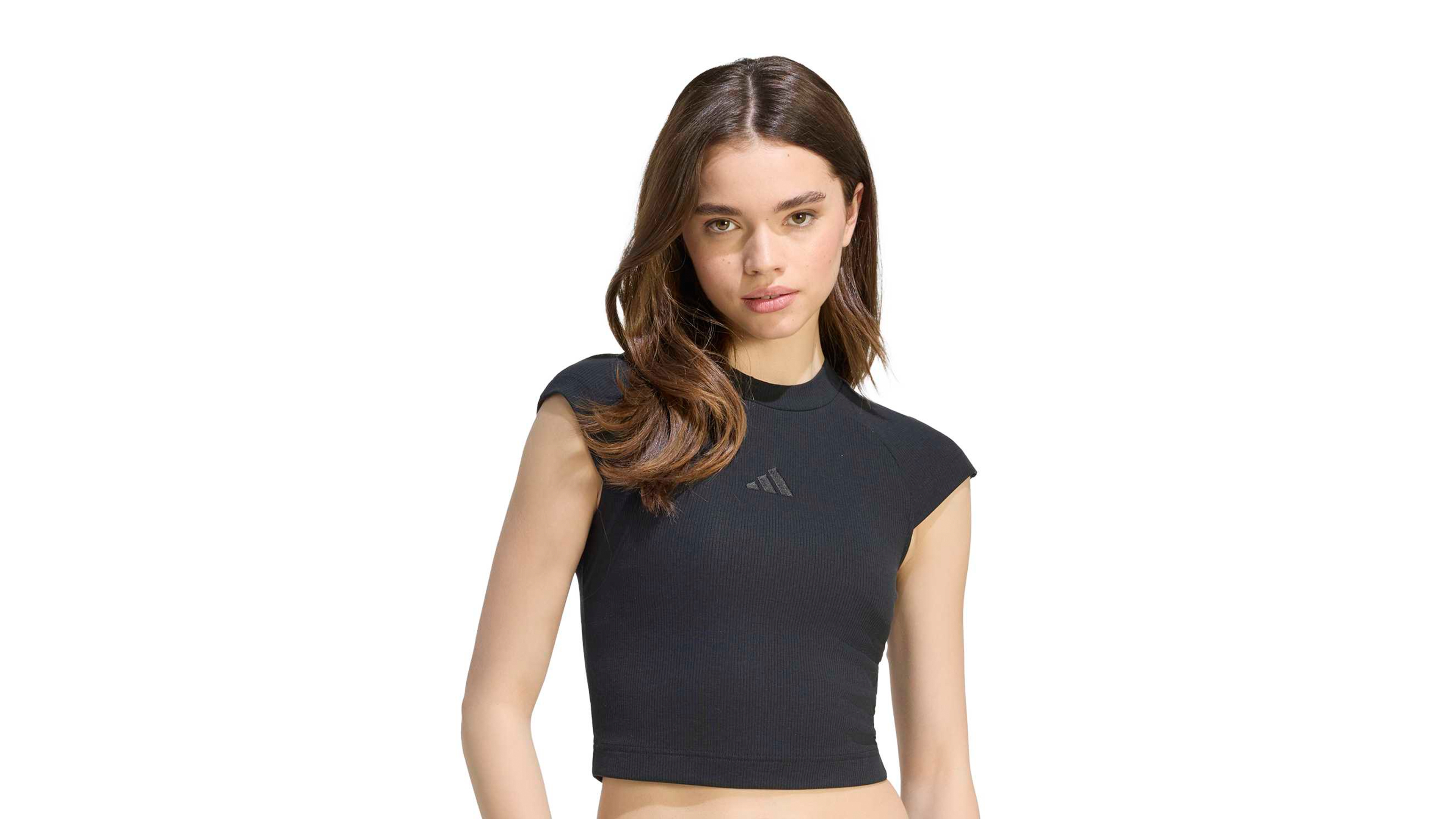 adidas Women's Crop Tight-Fit Ribbed Cotton-Viscose Blend T-Shirt