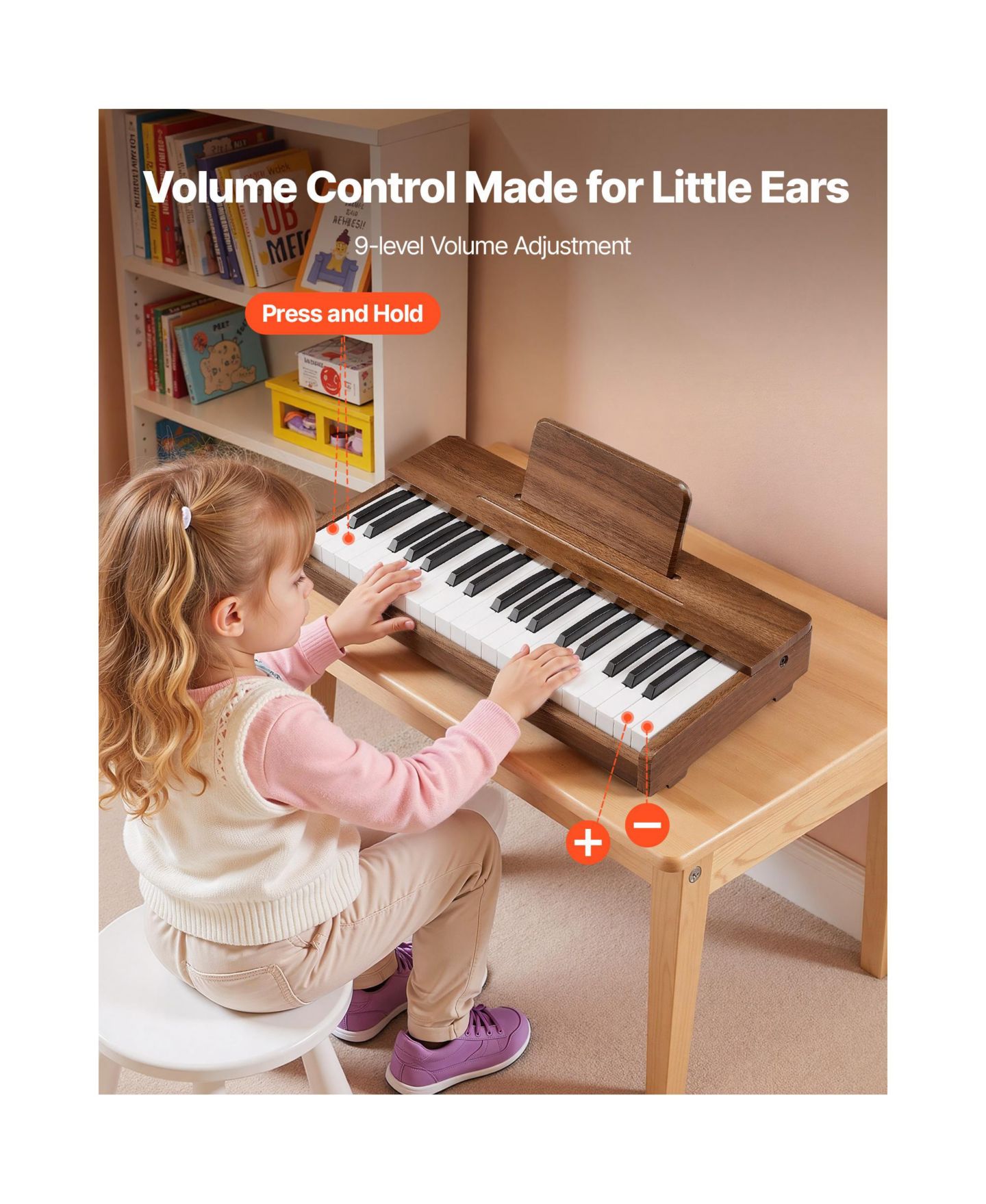 Детская игрушка Mecale 37-Key Extended Range Wooden Kids Digital Piano, Ages 3+, цвет: Коричневый — фото 4
