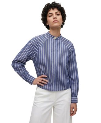 Women's Raglan Long-Sleeve Band Collar Striped Shirt