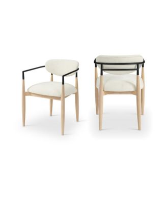 Riccio Cream Performance Fabric Upholstered Dining Arm Chair, Set of 2