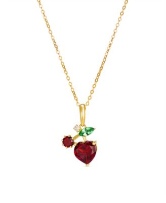 Garnet, Tsavorite & Diamond (0.02 ct. t.w.) Pendant Necklace in 14k Honey Gold