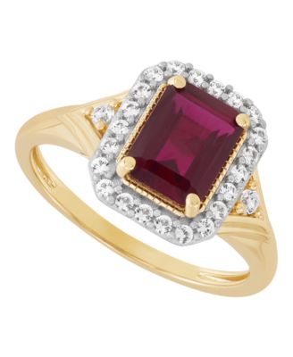 Emerald (1-3/8 ct. t.w.) & White Sapphire (1/3ct. t.w.) Ring in 14k Yellow Gold-Plated Sterling Silver (Also in Sapphire & Ruby)