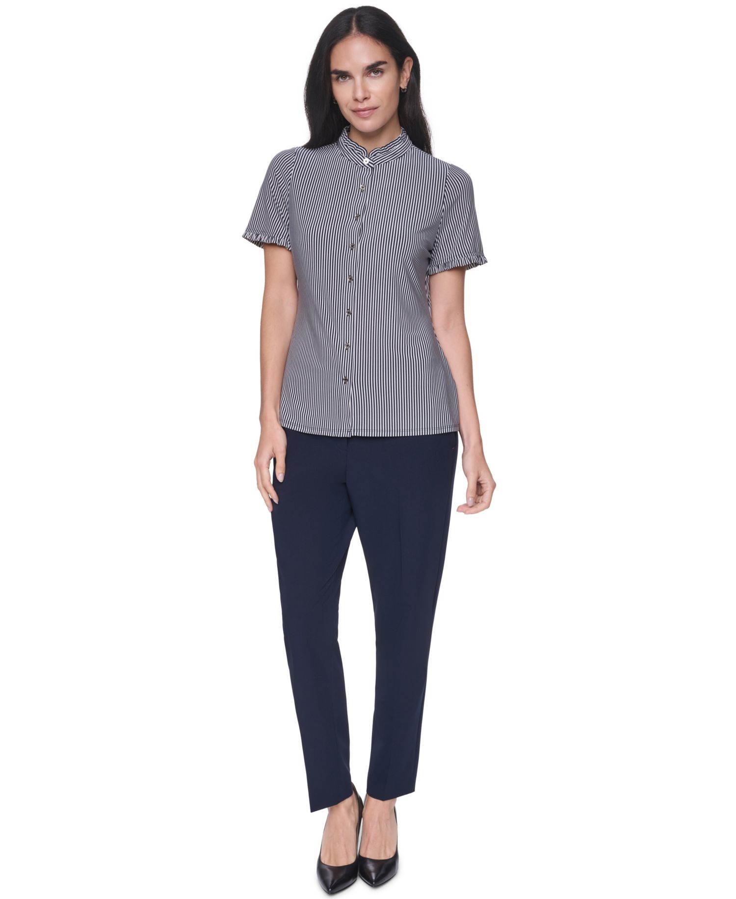Women's Short-Sleeve Striped Ruffle Blouse