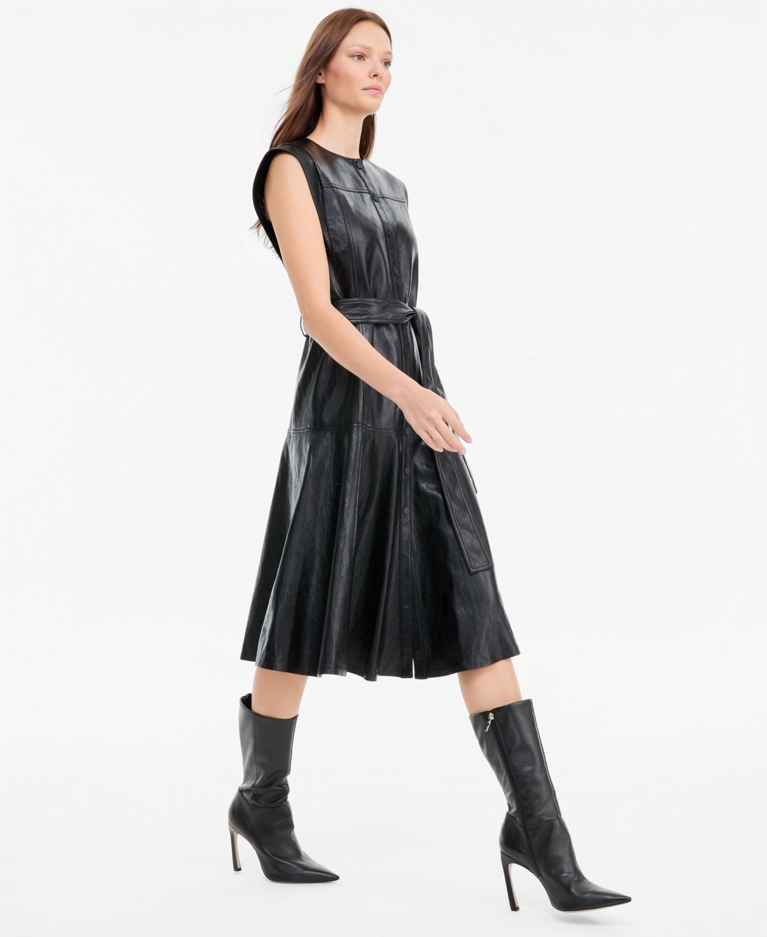 Women's Brenda Faux Leather A-Line Midi Dress
