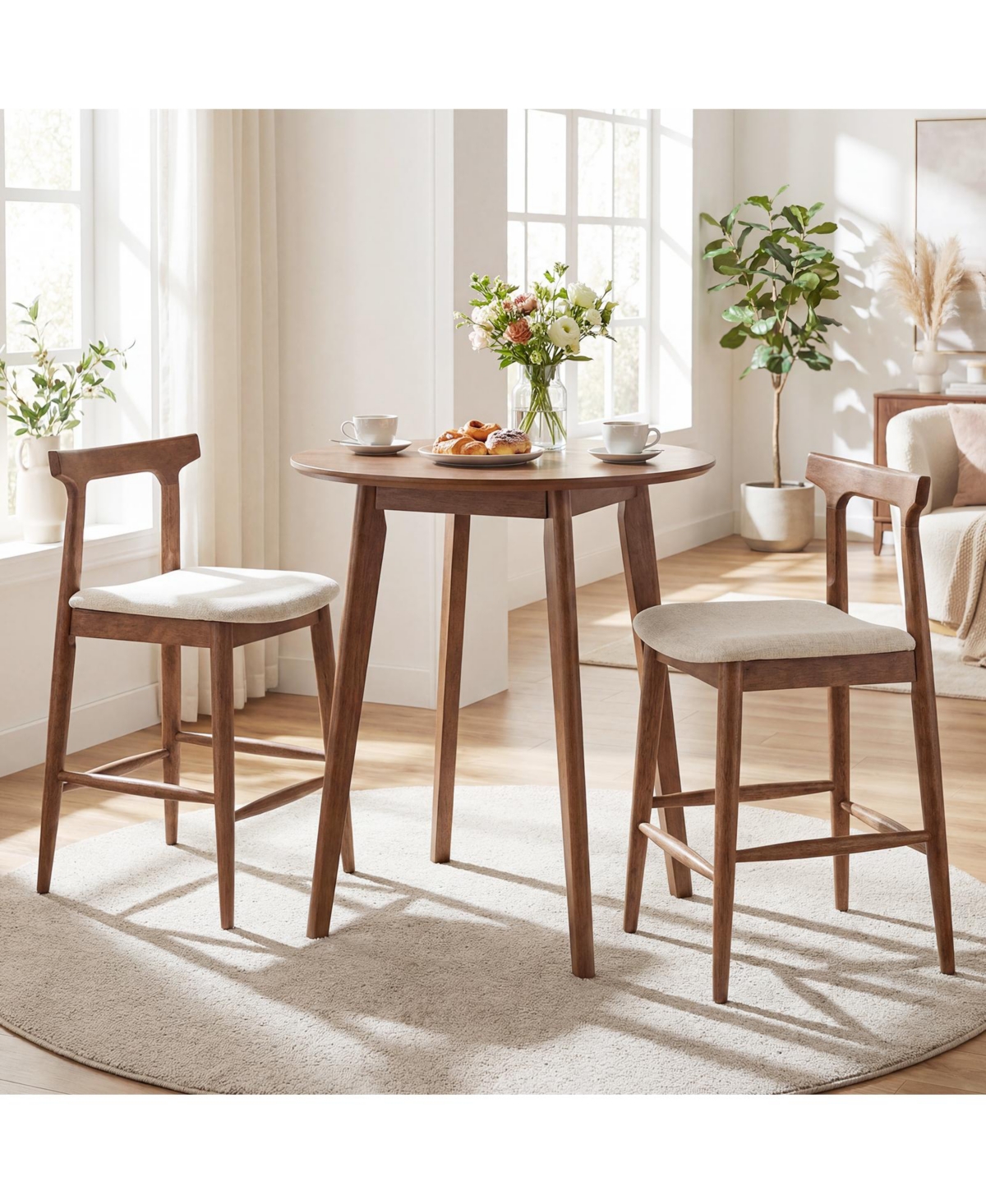 Costway 3 Pieces Counter Height Kitchen Table with 2 Bar Stools