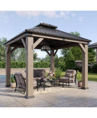 Aluminum Hardtop Gazebo, Double Steel Roof Pavilion with Drainage System and Textilene Netting
