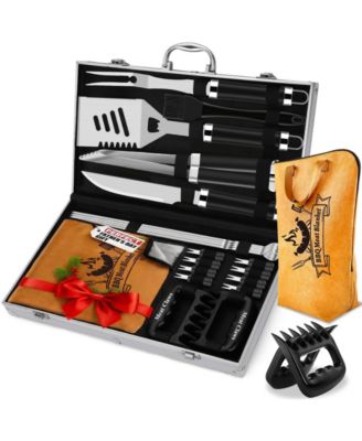 BBQ Grill Accessories Set with Meat Blanket Father's Day Gifts for Dad Stainless Steel Tools Kit in Aluminum Case for Outdoor Camping