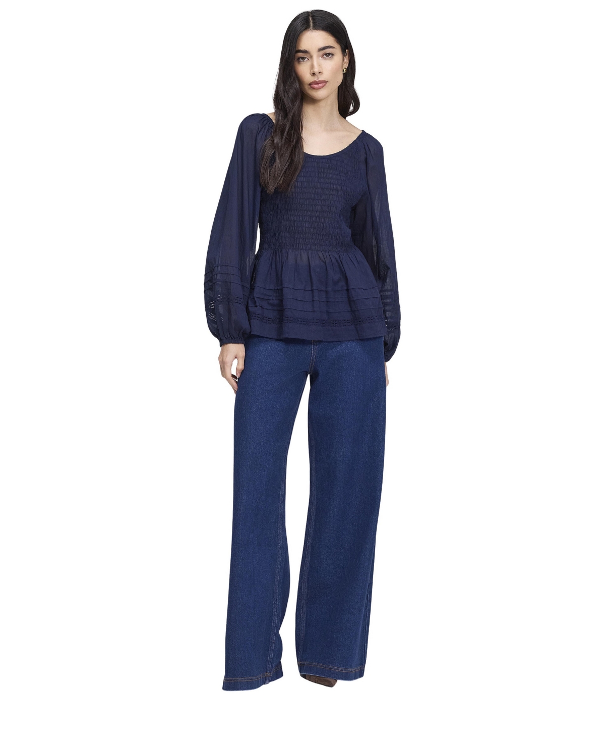 Finery London Women's Jennie Scoop Neck Long-Sleeve Shirred Blouse