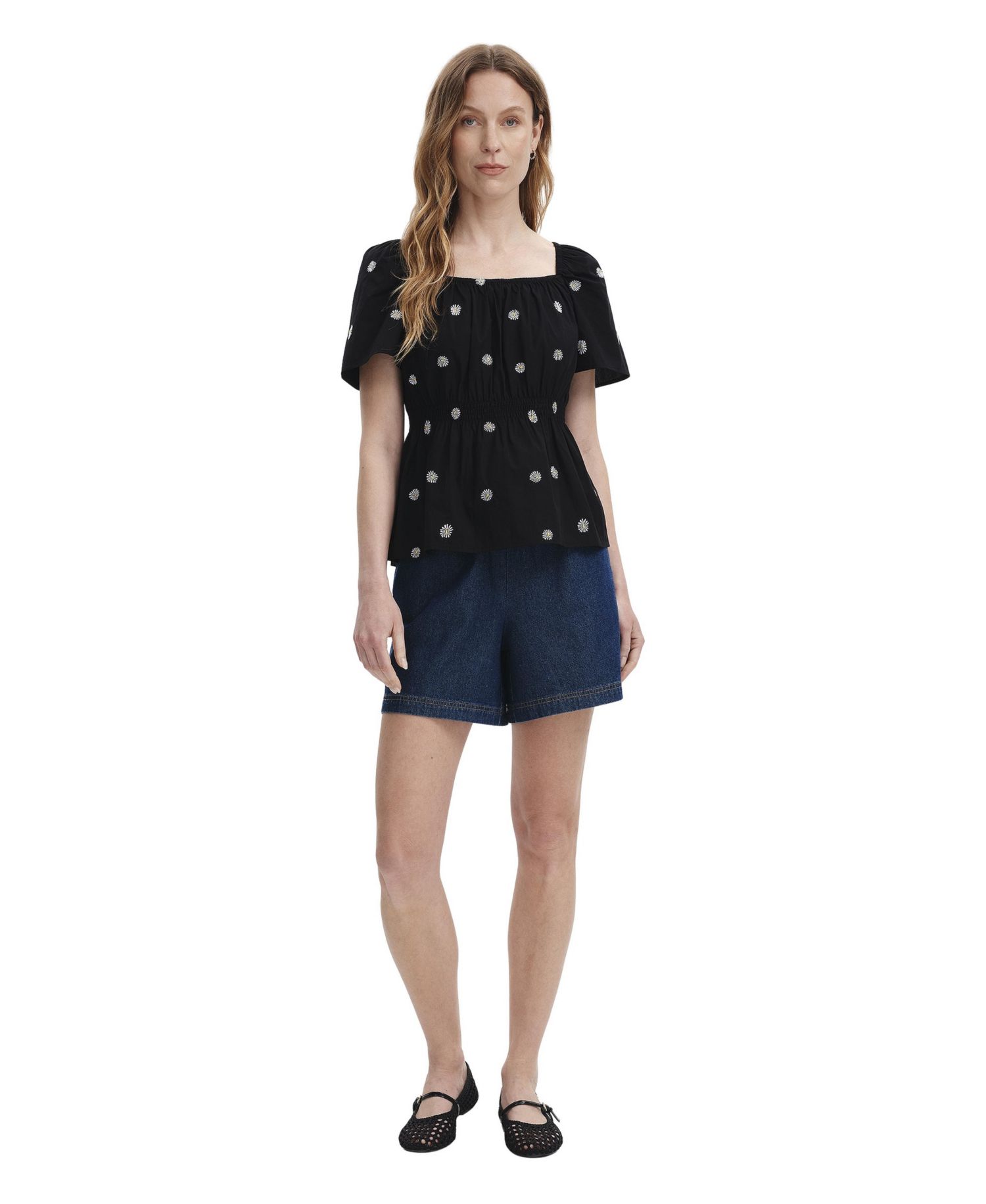 Women's Holly Floral-Embroidered Cotton Square Neck Top