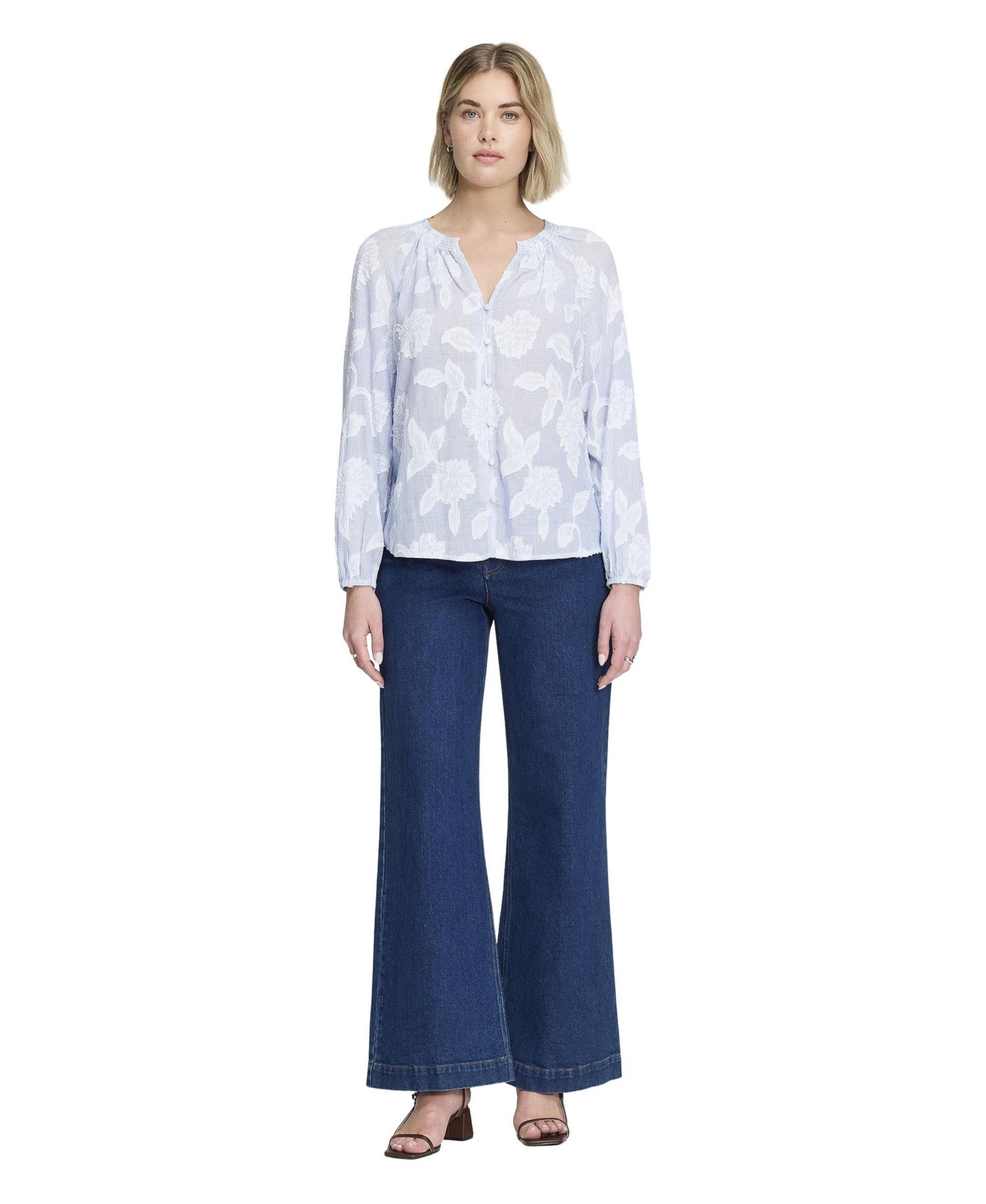 Women's Ivie Floral-Print Button-Through V-Neck Long-Sleeve Blouse