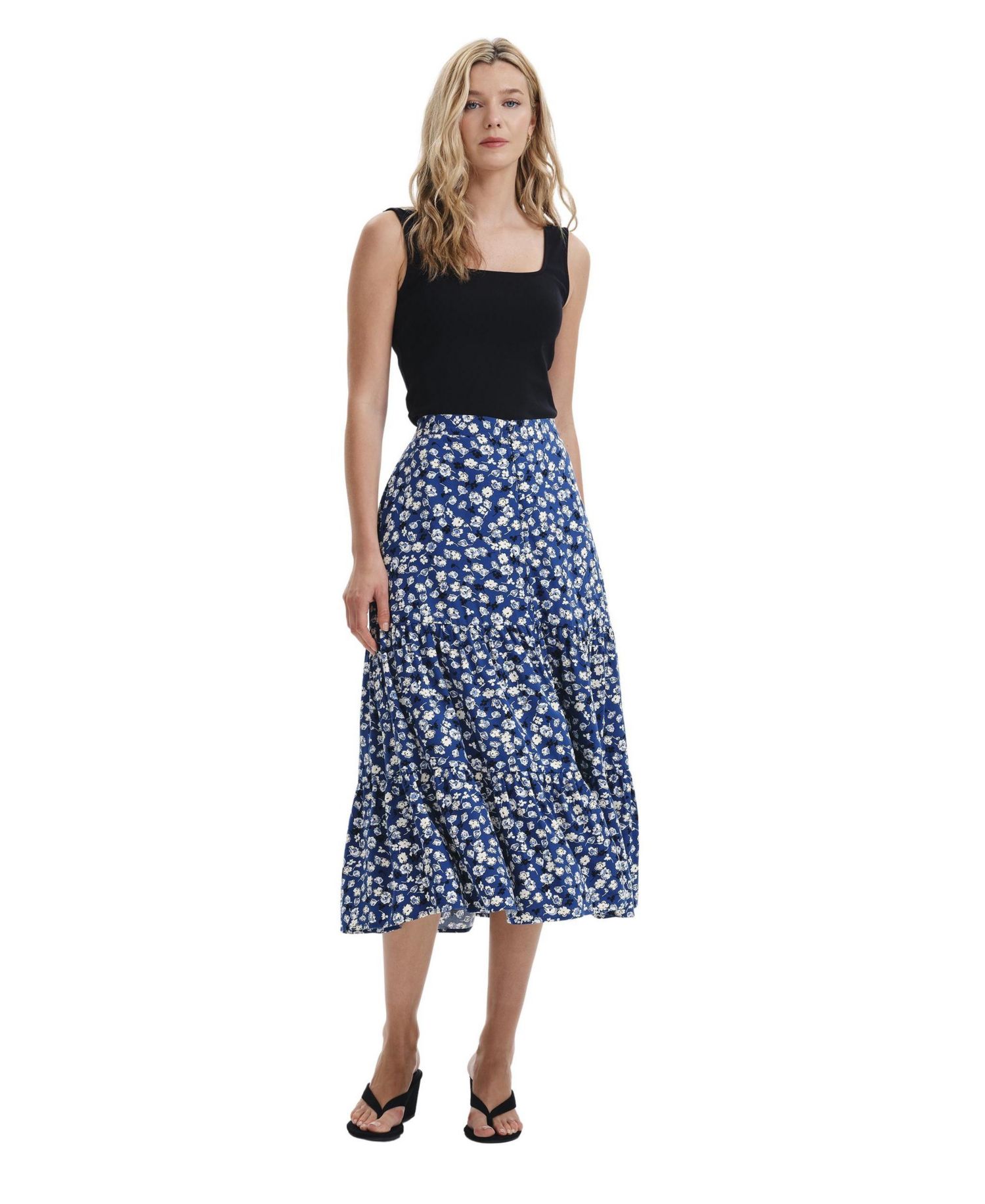 Women's Isla Tiered Floral-Print High-Waisted Midi Skirt