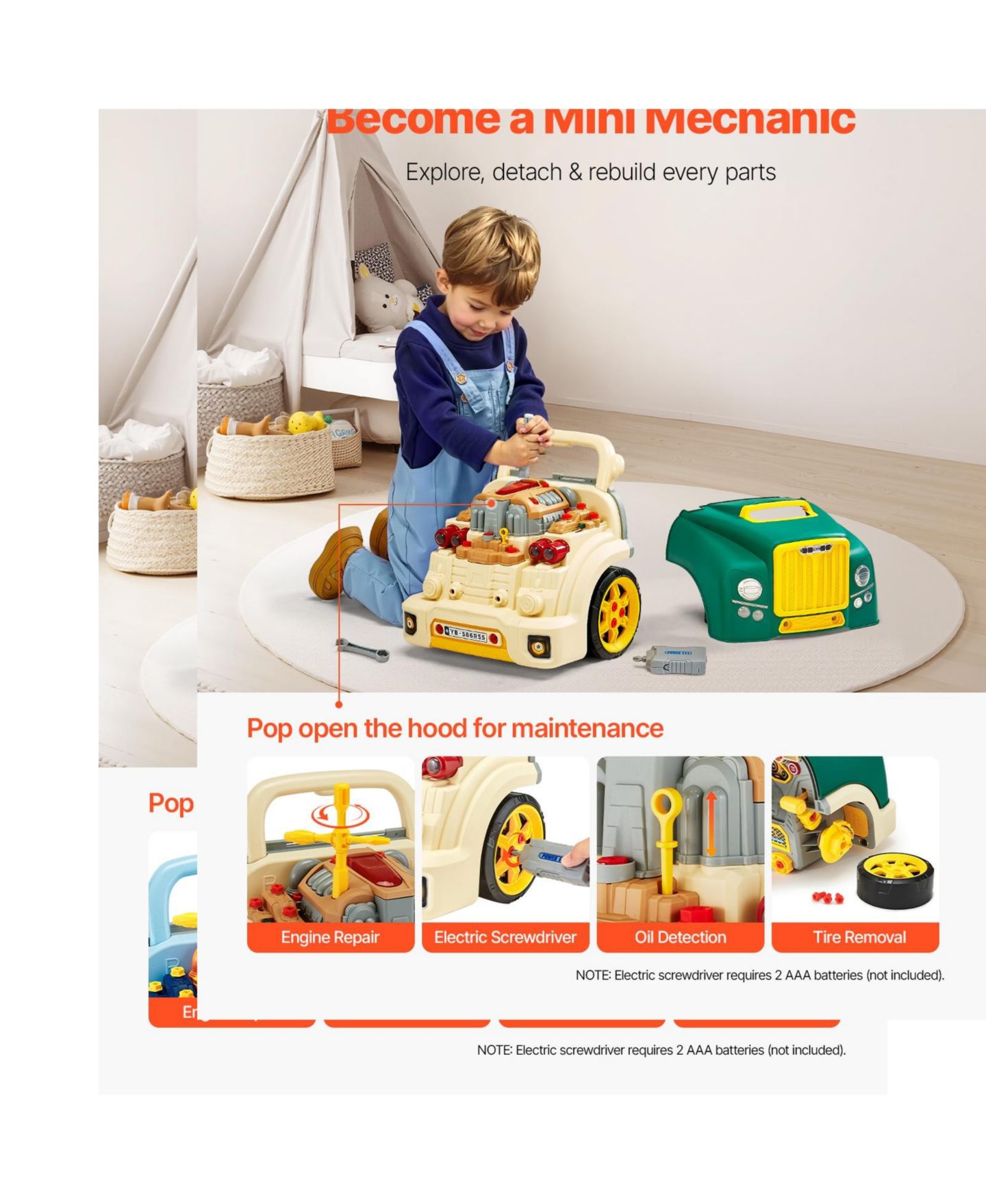 Детские игрушки SUGIFT Mechanic Engine Lights, Sounds and Steering Wheel 60-Piece Playset, Ages 3+, цвет: Зелёный — фото 2