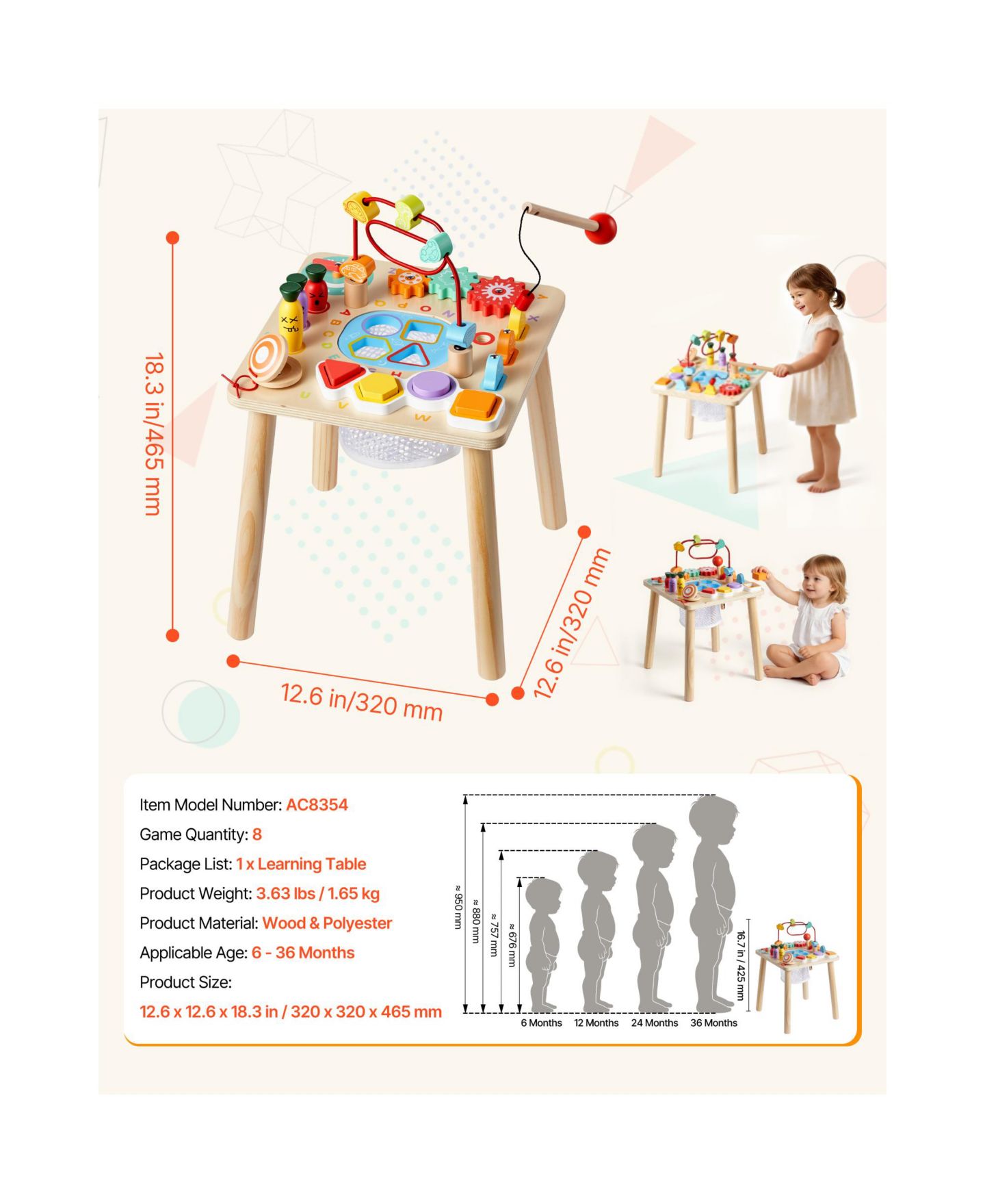Детская игрушка SUGIFT 8-in-1 Shape Sorting Activity Table, Ages 6 Months+, цвет: Натуральный — фото 8