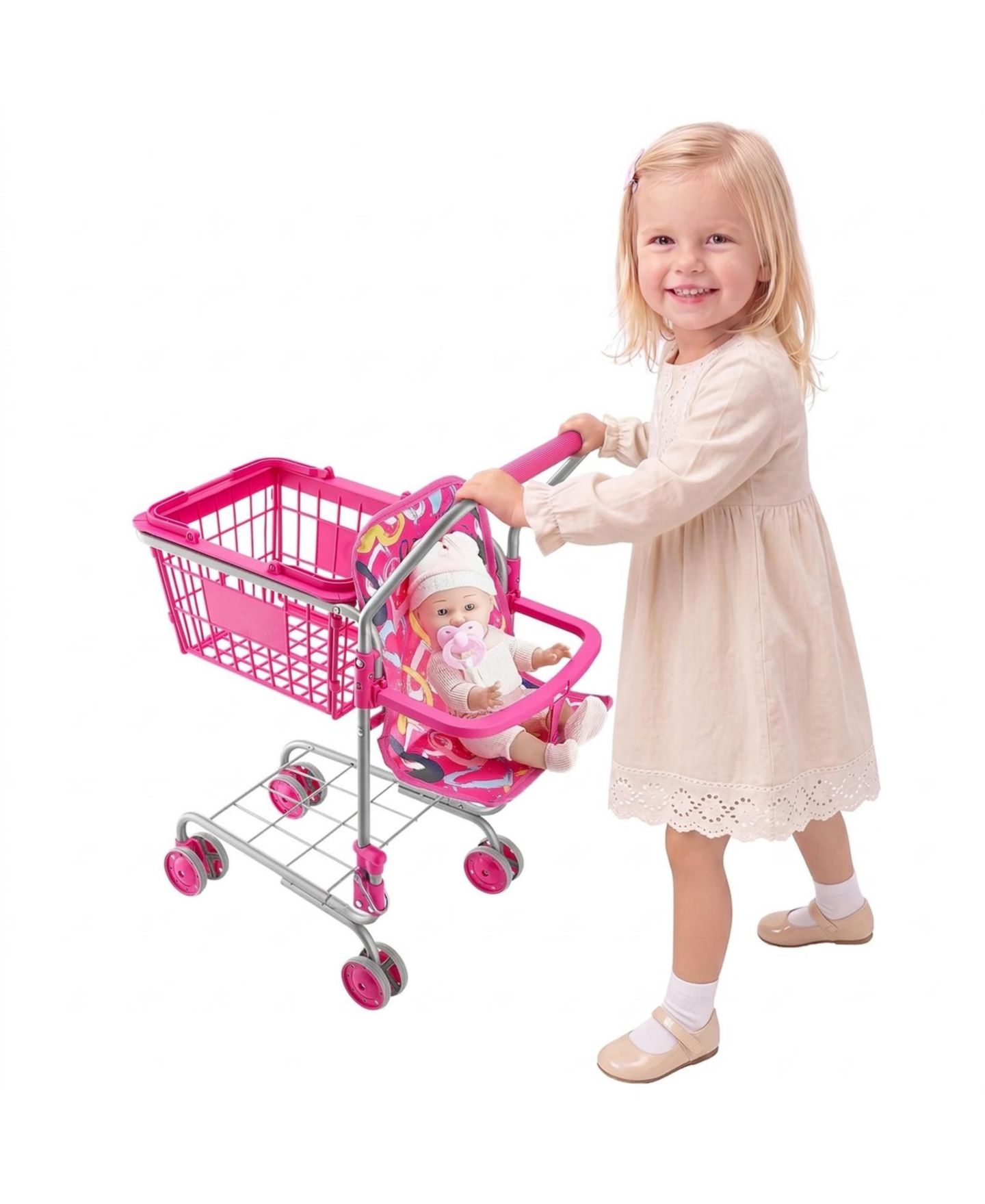 Детские игрушки SUGIFT Metal Toy Shopping Cart and Doll, 2-Piece Set, Ages 3+, цвет: Розовый — фото 9