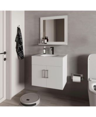 Slater Floating Bathroom Vanity Set with Sink, Two-Door Cabinet, and Mirror