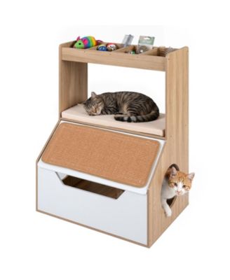 Modern Cat Litter Box Enclosure 3-in-1 Hidden Cat House Cabinet with 4 Cubbies