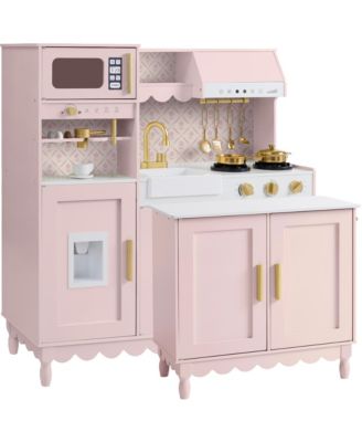 Kids Play Kitchen Set with Espresso Machine, Ice Maker, Storage Island and Accessories