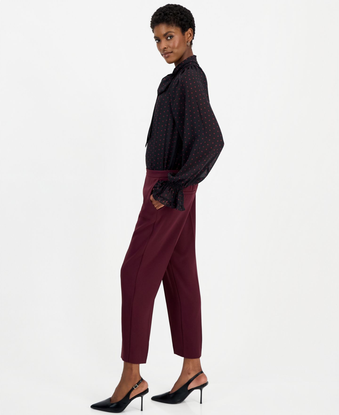 Женские брюки Kobi Halperin Aubree High-Waisted Crepe Ankle, цвет: Ягодный — фото 3