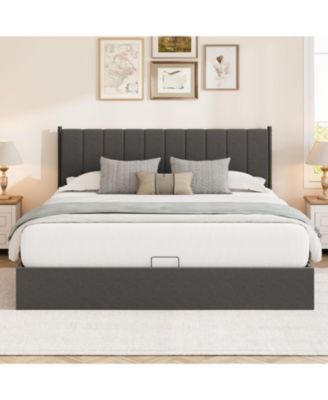 King Lift Up Storage Bed - Hydraulic Lift, Noise-Free Platform, Easy-Pull Handle, Vertical Channel Linen Headboard