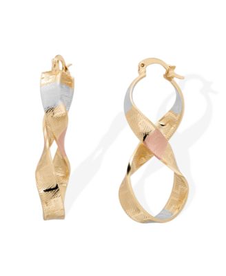 Tri-Color Greek Key Print Infinity Drop Hoop Earrings