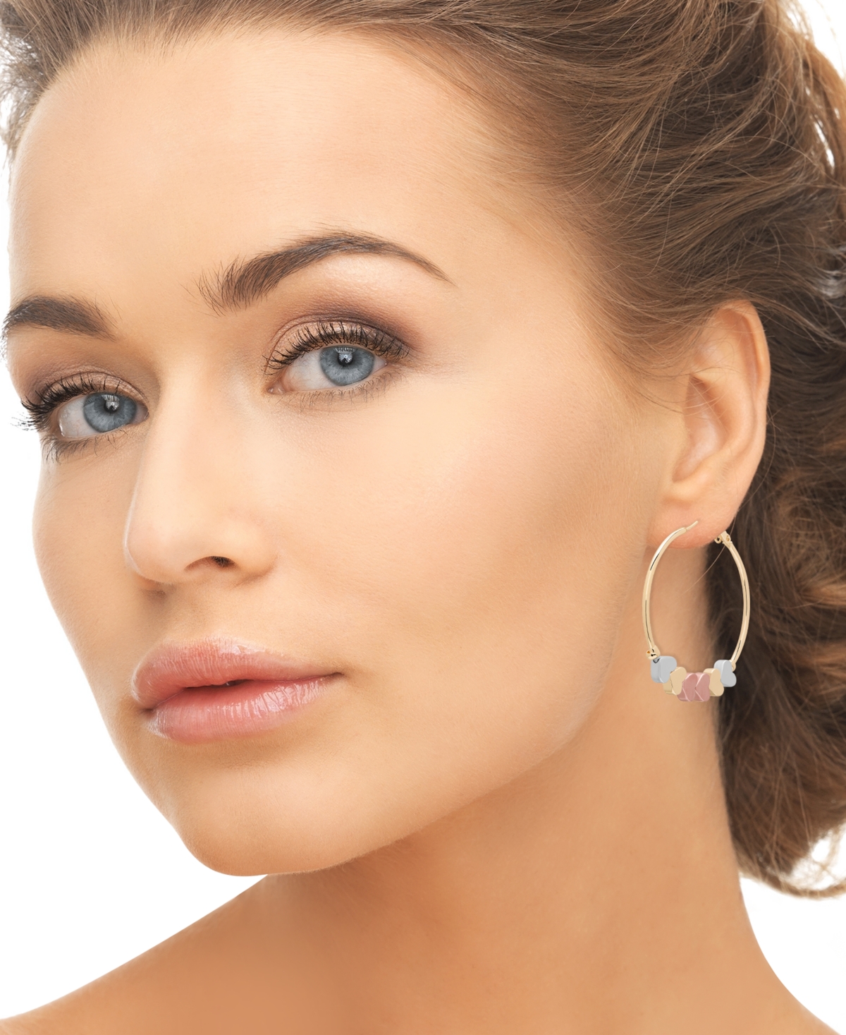 Macy's Tri-Color Heart Charms on Hoop Earrings