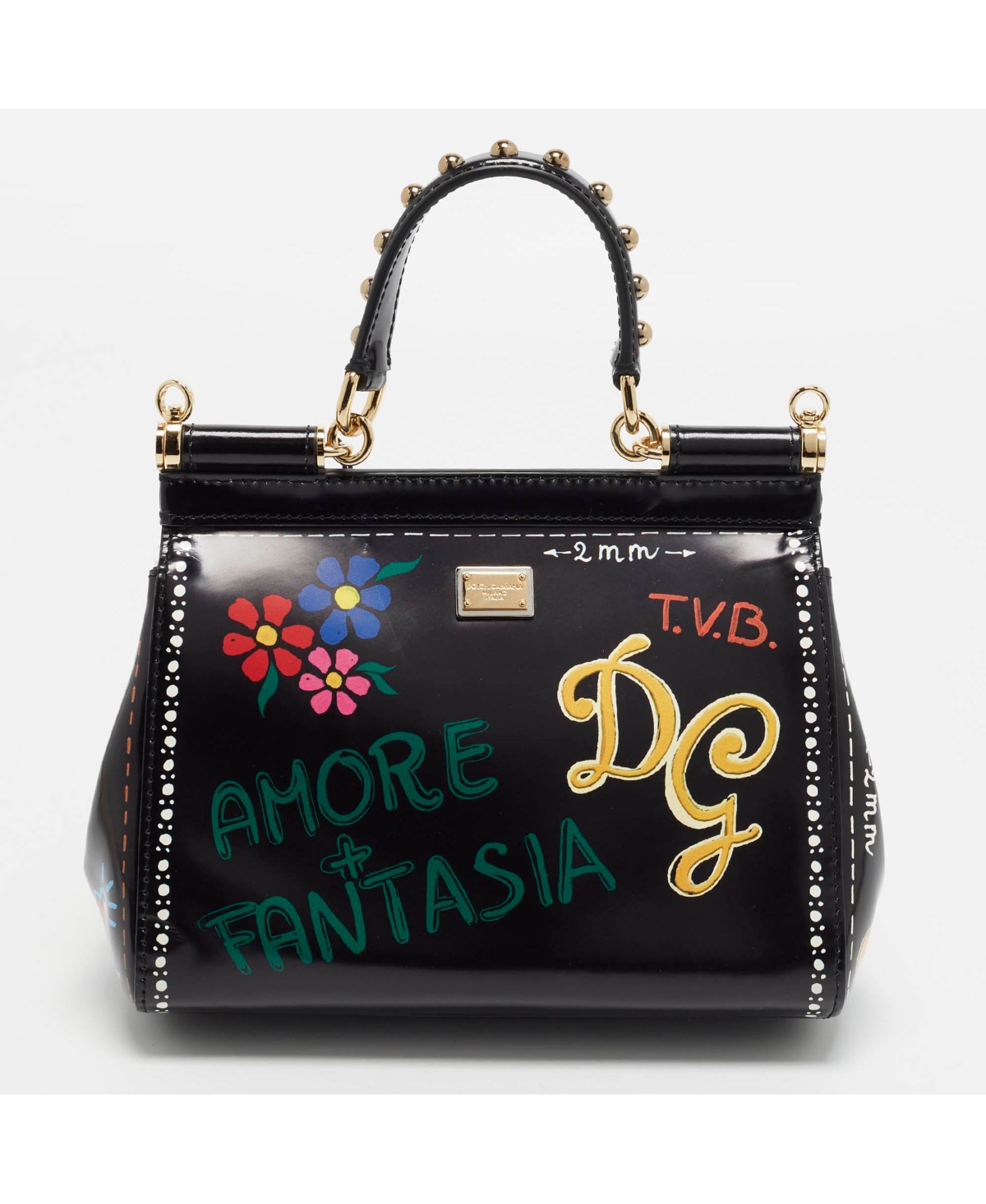 Pre-Owned Dolce & Gabbana Women's Small Miss Sicily Embellished Patent Leather Satchel