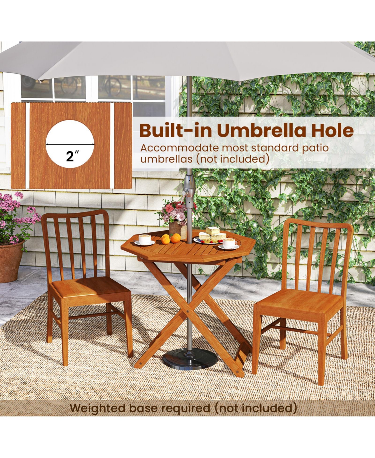 Mecale 32 in Octagon Folding Patio Table with 2 in Umbrella Hole