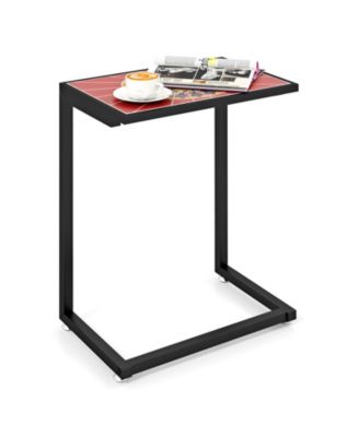 C-Shaped Outdoor End Table with Mosaic Ceramic Tile Top