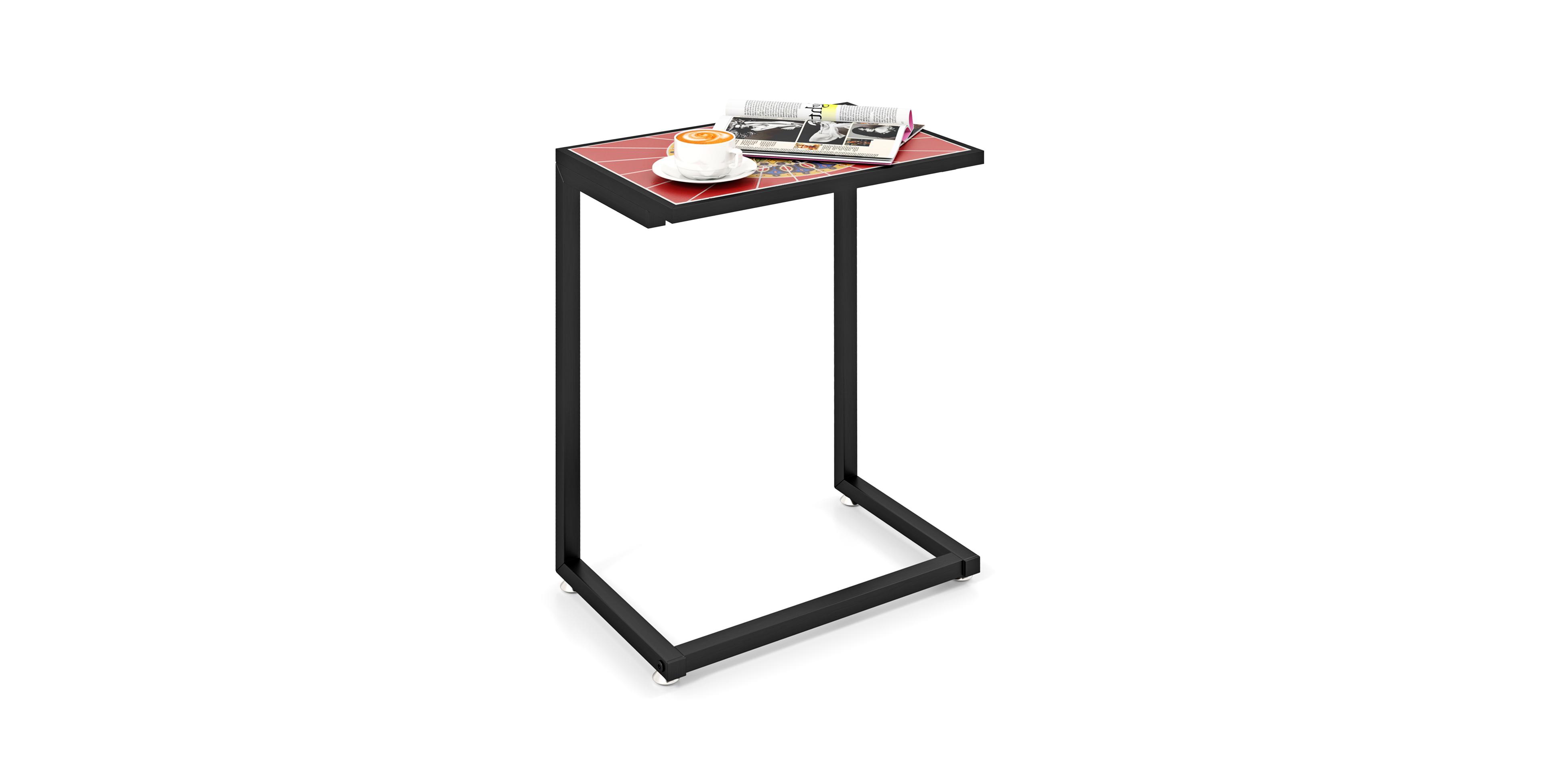Mecale C-Shaped Outdoor End Table with Mosaic Ceramic Tile Top