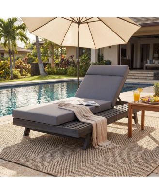 Acacia Wood Outdoor Chaise Lounge with Headrest and 3-Fold Cushion