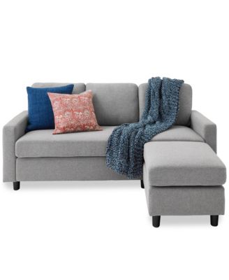 Linen Sectional Sofa Couch w/ Chaise Lounge, Reversible Ottoman Bench