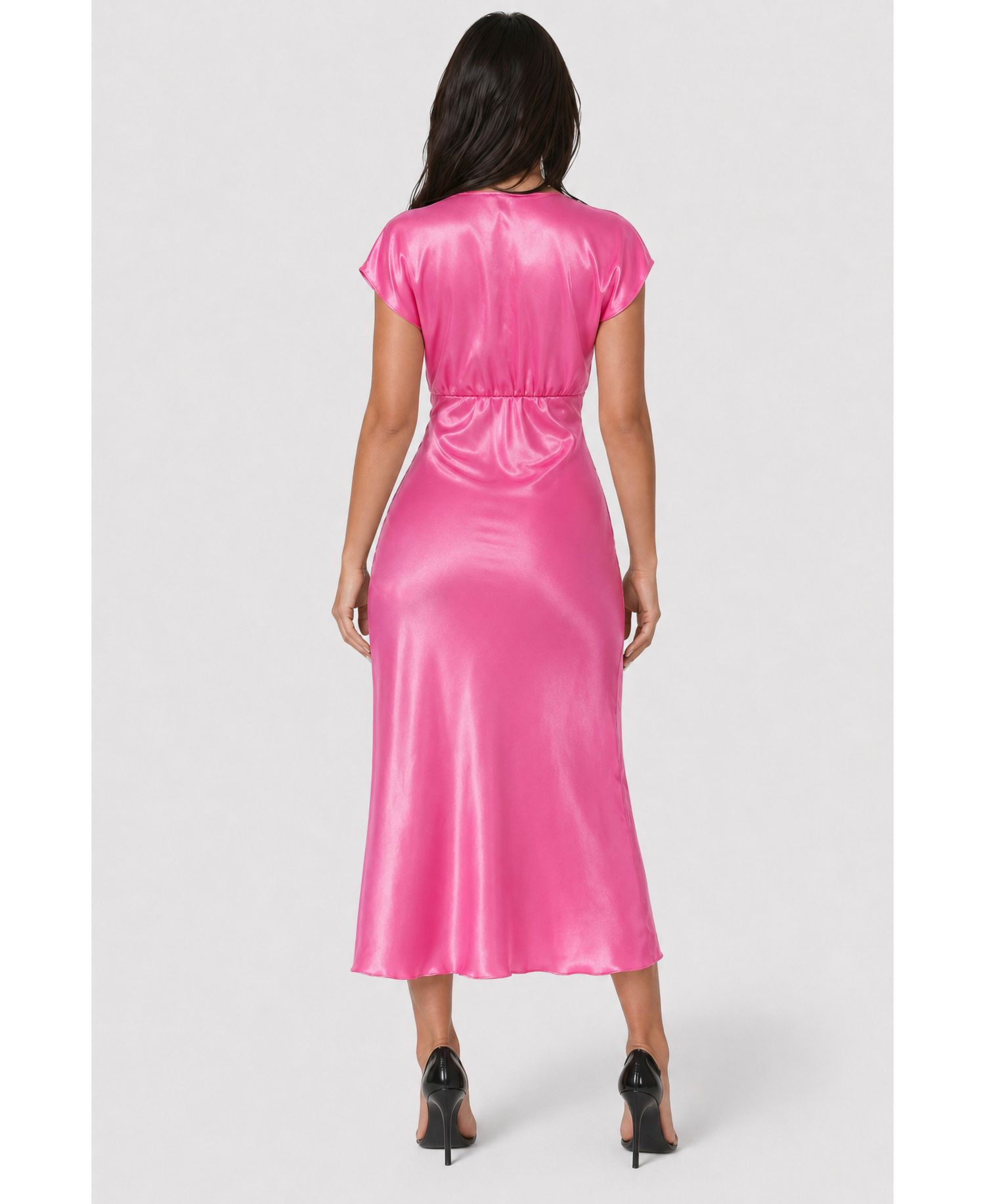 Women's Satin V-Neck Cap-Sleeve Maxi Dress