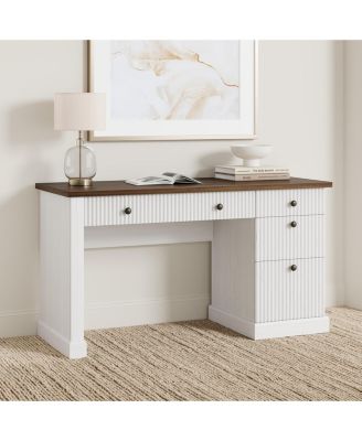 54" Fluted Executive Desk with File Drawer & Storage Drawers,White
