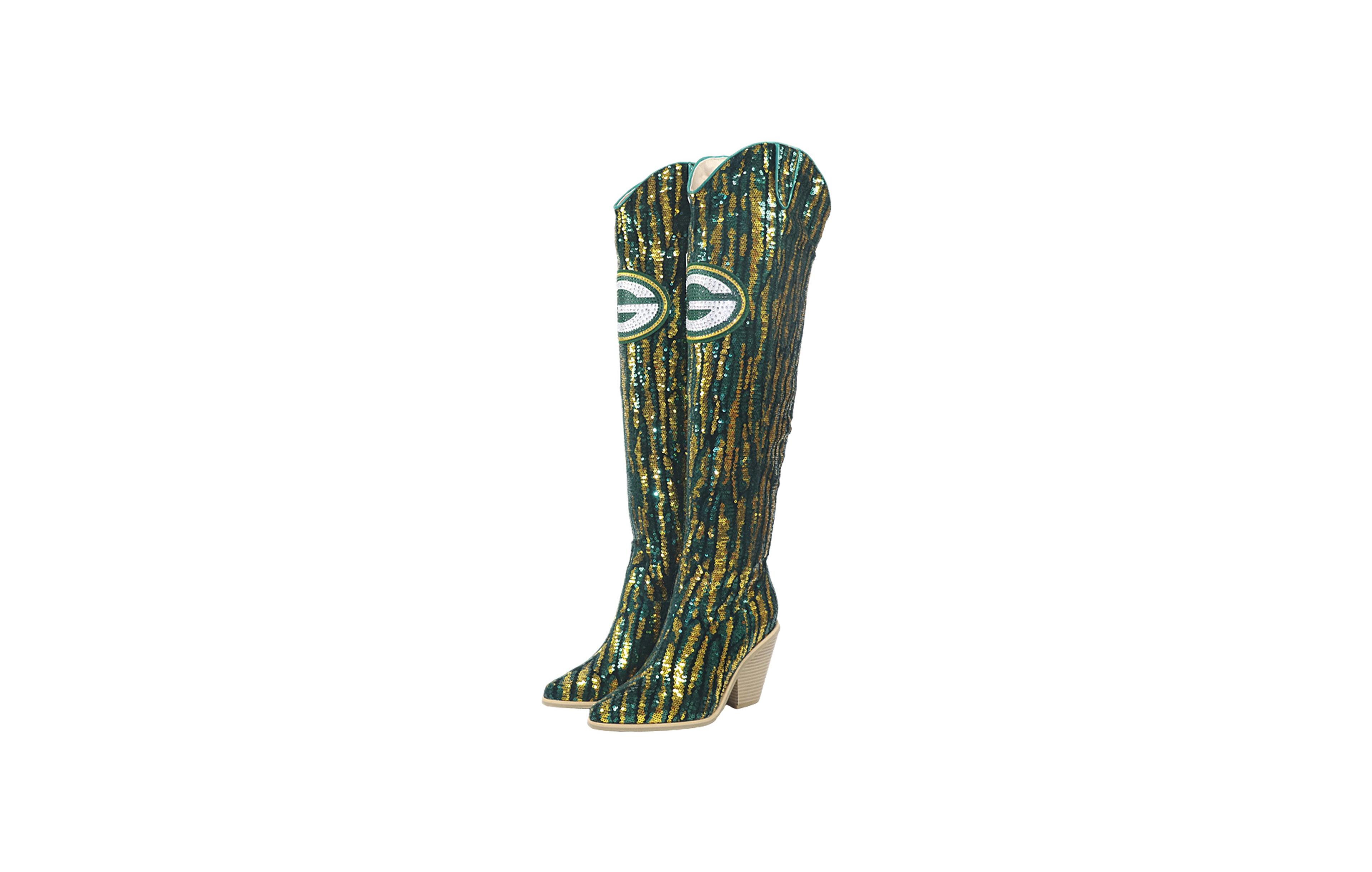 Cuce Green Bay Packers Over-the-Knee Two-Tone Sequin Boots